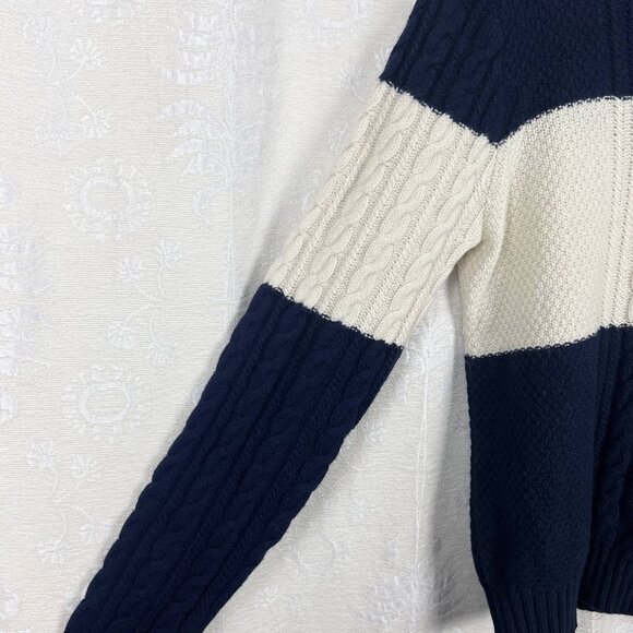 Brooks Brothers virgin wool wide rugby stripe shawl collar cable knit sweater L - Picture 3 of 7